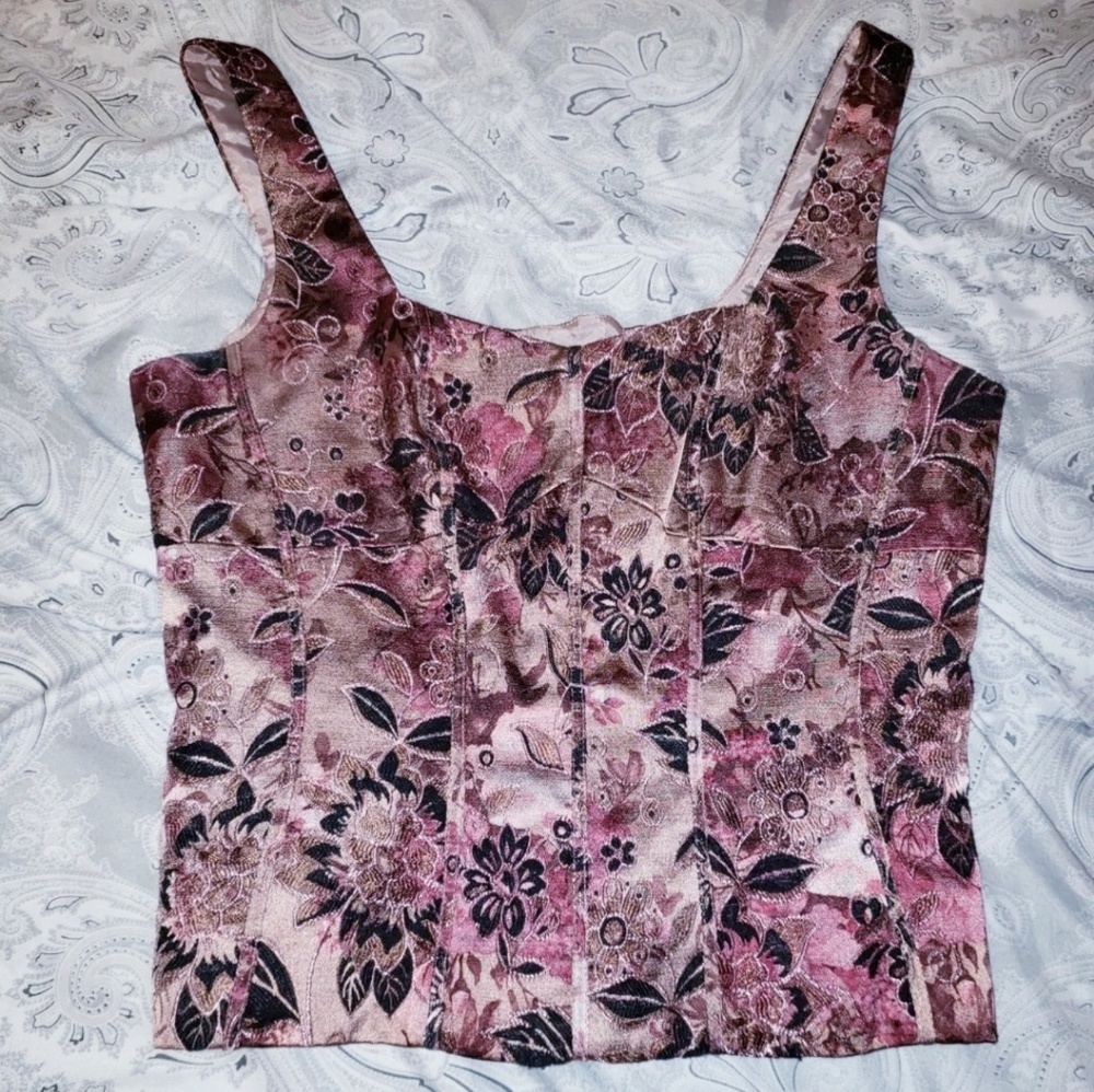 Vintage pink floral corset tank top